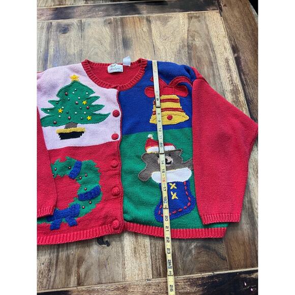 SJ Designs Women's Red Ugly Christmas Button Front Cardigan Sweater Size XL - Picture 2 of 7